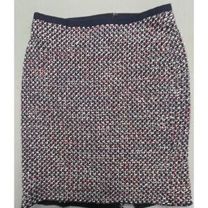 Talbots Petites Skirt 8P Blue Red White Tweed Lined Pencil Above Knee Career